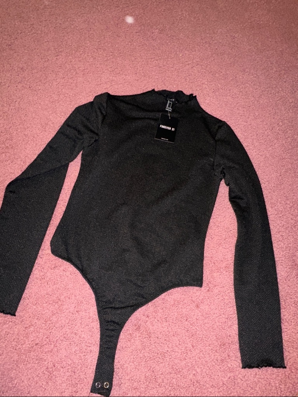 Forever 21 Black Long Sleeve Ribbed Snap Bodysuit